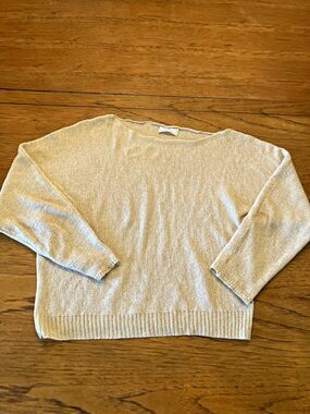 Sage The Label Women's Beige Solid Knit Crew Neck 3/4 Sleeve Pullover Sweater M